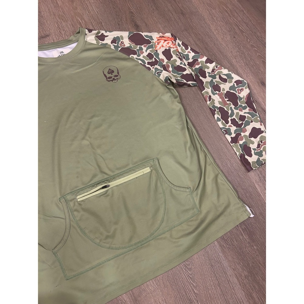 Zero Foxtrot Mens 2XL Olive Green Camo Raglan Long Sleeve Performance Shirt - Picture 4 of 9